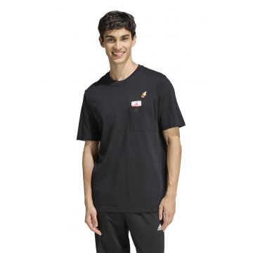 Tricou de bumbac cu buzunar pe piept - Negru/Portocaliu mandarina