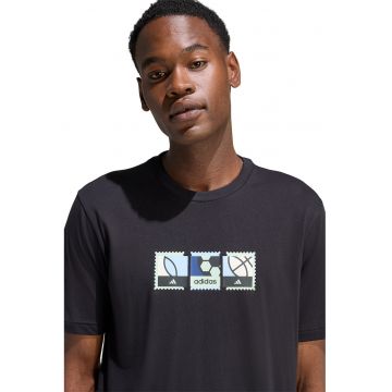 Tricou de bumbac cu imprimeu grafic pe piept - Negru