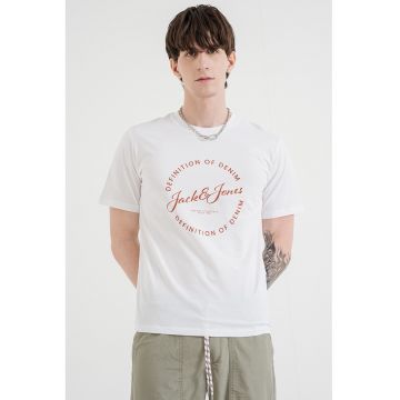 Tricou de bumbac cu imprimeu logo - Caramiziu/Alb optic