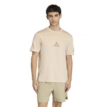 Tricou de bumbac cu model monograma Z.N.E - Maro camel/Bej deschis