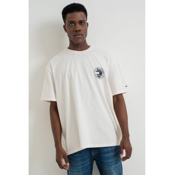 Tricou de bumbac lejer - Alb fildes/Bleumarin