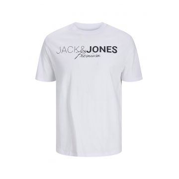 Tricou de bumbac organic cu decolteu la baza gatului - Negru stins/Alb optic