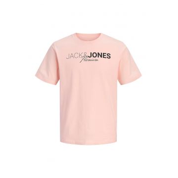 Tricou de bumbac organic cu imprimeu logo - Negru/Roz pastel