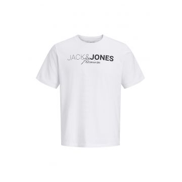 Tricou de bumbac organic cu imprimeu logo - Negru stins/Alb optic