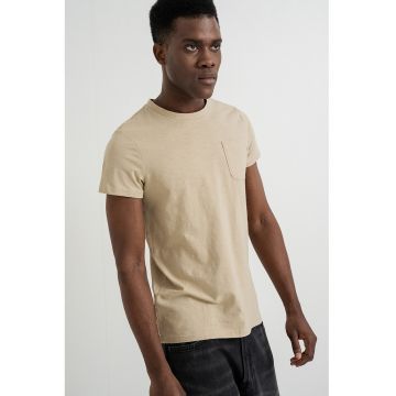 Tricou din bumbac cu buzunar pe piept Allen - Bej deschis