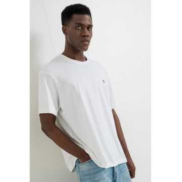 Tricou din bumbac cu decolteu la baza gatului - Alb optic