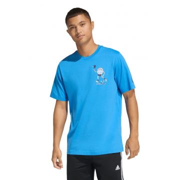 Tricou din bumbac cu detaliu cu imprimeu grafic pe piept - Albastru glaciar