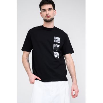 Tricou din bumbac cu imprimeu foto - Negru