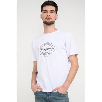 Tricou din bumbac cu imprimeu logo - Alb
