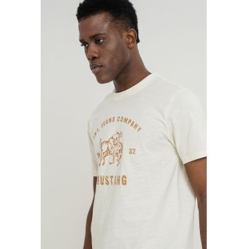 Tricou din bumbac cu imprimeu logo Austin - Caramel/Crem