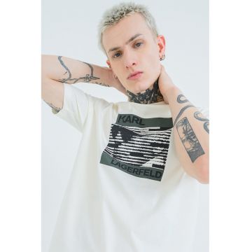 Tricou din bumbac cu imprimeu logo - Crem