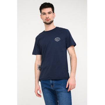 Tricou din bumbac cu imprimeu logo discret - Bleumarin
