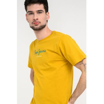 Tricou din bumbac cu imprimeu logo - Galben