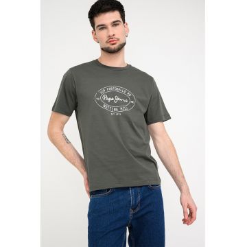 Tricou din bumbac cu imprimeu logo - Verde sparanghel