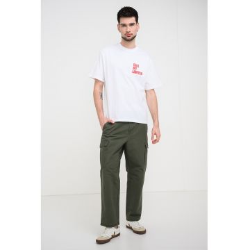 Tricou din bumbac cu imprimeu text - Rosu/Alb optic