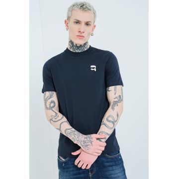 Tricou din bumbac cu logo pe piept - Albastru ultramarin