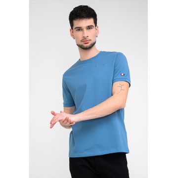 Tricou din material pique cu model uni - Albastru petrol