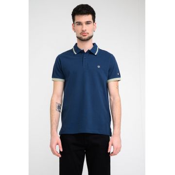 Tricou polo cu detalii contrastante - Verde deschis/Bleumarin