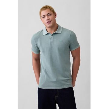 Tricou polo cu logo discret - Verde pal