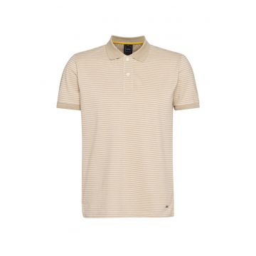 Tricou polo cu model si fenta cu nasturi - Maro nisip