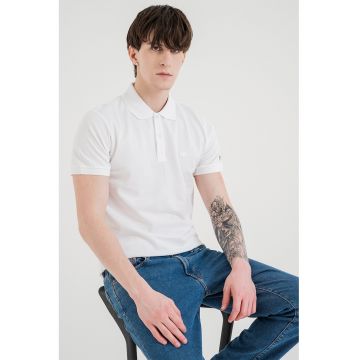 Tricou polo slim-fit cu logo - Alb