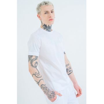 Tricou regular fit cu decolteu la baza gatului - Alb optic