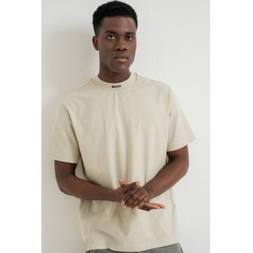 Tricou regular fit cu decolteu la baza gatului - Bej deschis