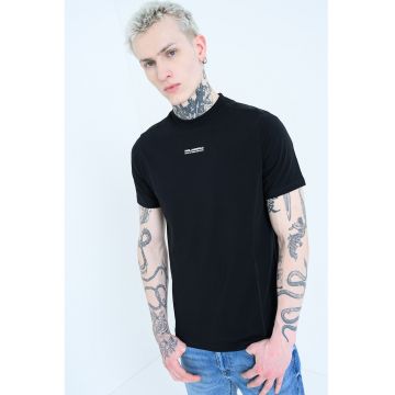 Tricou regular fit cu imprimeu logo discret - Negru
