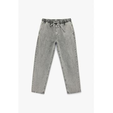 Blugi cu aspect decolorat si snur - Gri melange
