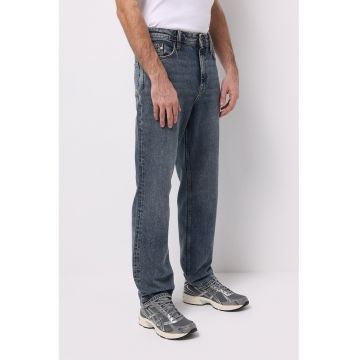 Blugi drepti cu talie medie si 5 buzunare - Albastru melange