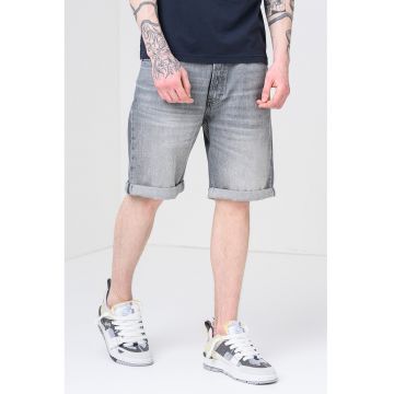 Blugi scurti cu aplicatie logo - Gri deschis melange