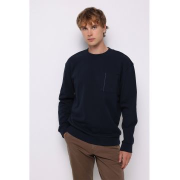 Bluza de trening cu maneci cazute si buzunar aplicat - Albastru ultramarin