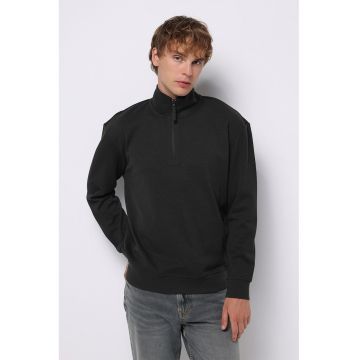 Bluza de trening din amestec de bumbac cu guler cu fermoar - Gri antracit