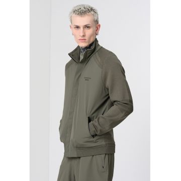 Bluza de trening din amestec de modal cu fermoar si buzunare laterale - Kaki inchis