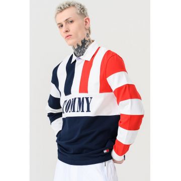 Bluza polo cu imprimeu logo - Rosu/Alb/Bleumarin