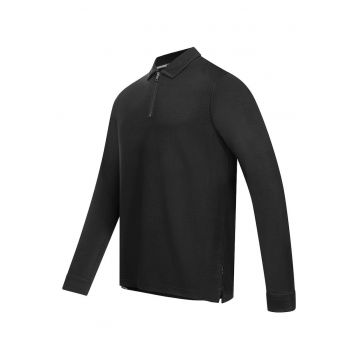 Bluza polo din amestec de modal cu fenta cu fermoar