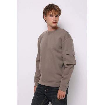 Bluza uni de trening cu buzunar cu clapa pe maneca - Maro taupe