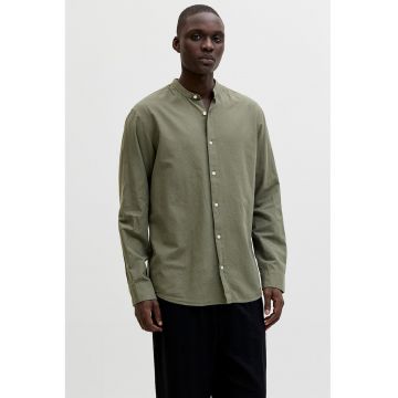 Camasa din amestec de in si bumbac cu guler tunica Breeze - Kaki