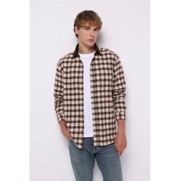 Camasa din bumbac cu model in carouri - Rosu/Bej deschis