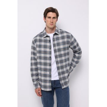 Camasa in carouri cu maneci lungi - Albastru pastel/Alb murdar/Gri inchis