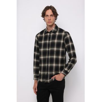 Camasa in carouri cu maneci lungi - Negru/Gri antracit/Crem
