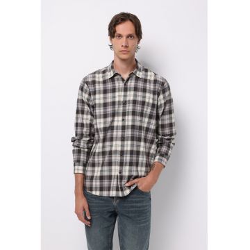 Camasa regular fit in carouri si mansete cu nasturi - Albastru pastel/Gri inchis melange/Alb murdar