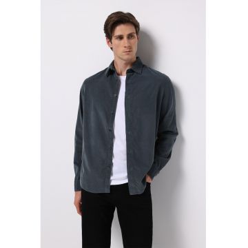 Camasa uni de bumbac - Albastru inchis