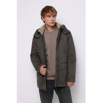 Geaca cu gluga si caotuseala matlasata - Gri inchis