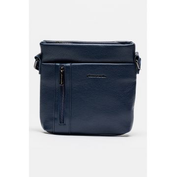 Geanta crossbody de piele ecologica cu logo - Bleumarin