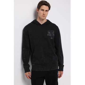 Hanorac de bumbac cu buzunar kangaroo - Negru