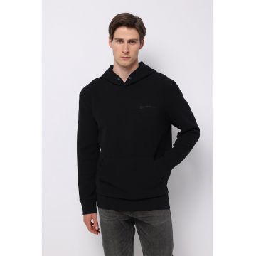 Hanorac texturat cu buzunar kangaroo - Negru
