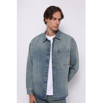 Jacheta de denim cu buzunare pe piept - Albastru melange