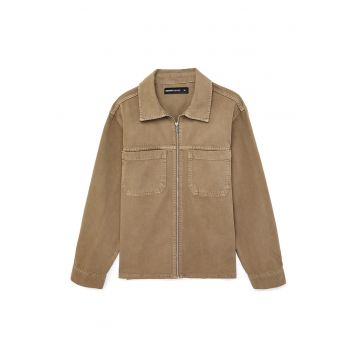 Jacheta din denim cu fermoar - Maro nisip