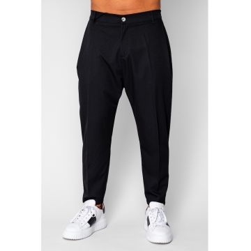 Pantalon lung cu elastic si nasture Black 20476 - Negru